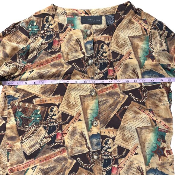 Auqust Silk Petites Vintage Navigation theme Long Sleeve Button-up Blouse Sz PS - Picture 11 of 13